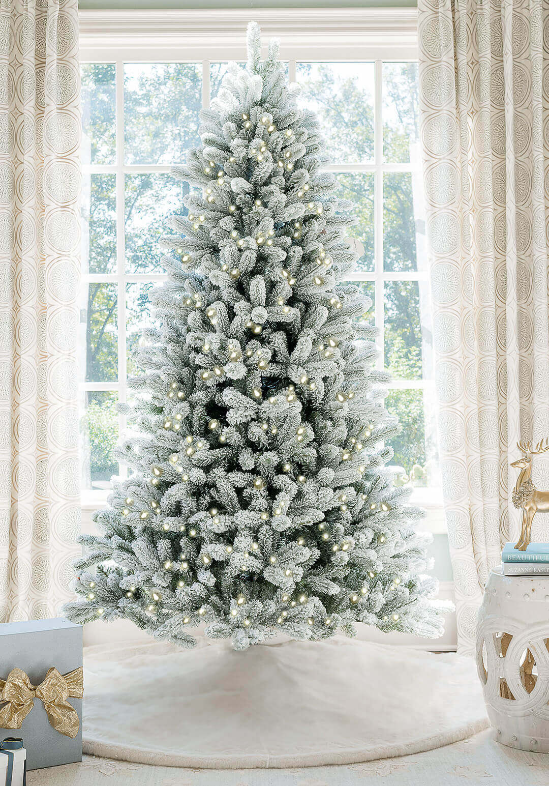 King of Christmas (OPEN BOX) 8' King Flock® Artificial Christmas Tree with 900 with Warm White LED Lights FINAL SALE