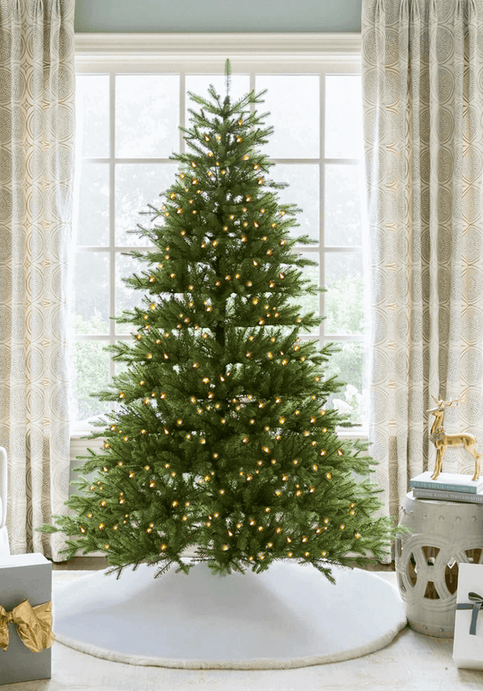 7.5' King Flock Slim Artificial Christmas Tree with 650 Warm White LED Lights