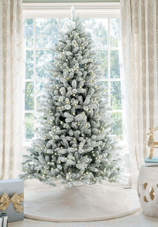 King of Christmas (OPEN BOX) 7.5' KING FLOCK® ARTIFICIAL TREE 800 WARM WHITE LED LIGHTS FINAL SALE