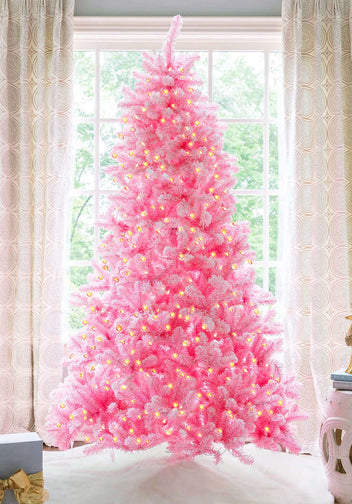 7.5 Foot Pink flock Tree LED Lights