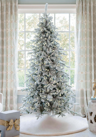 King of Christmas 10' Queen Flock® Slim Artificial Christmas Tree 1000 Warm White LED Lights