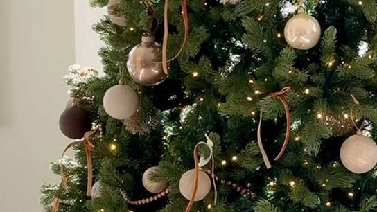 closeup of a decorated artificial christmas tree
