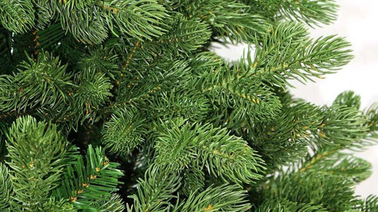 closeup of artificial Christmas tree branches