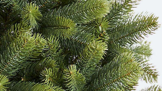 close up of artificial Christmas tree branches