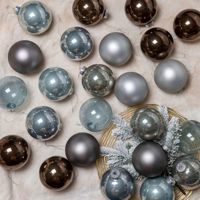 King of Christmas Blue and Gray Essential Glass Ornaments (24 Pack)