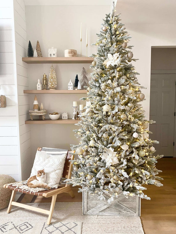 7.5' Queen Flock® Slim Artificial Christmas Tree With 650 Warm White L